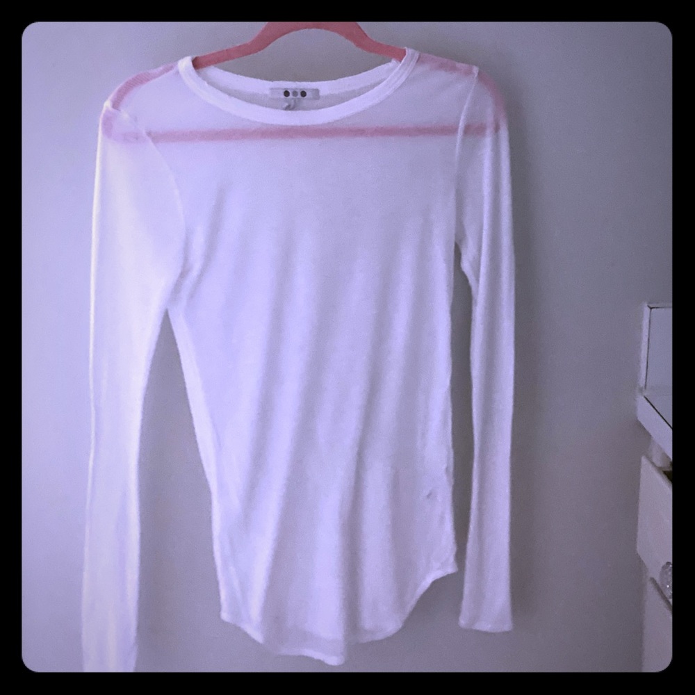 3 dot long sleeve ribbed white tee (sheer)